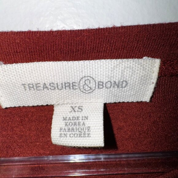 Ribbed Long Sleeve Ruched Midi Dress By Treasure & Bond X-Small Red Rust Classic - Picture 5 of 7